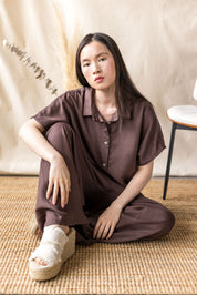Brown Lyocell twill blouse with drop shoulder – MAS Montréal, SS27