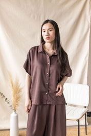 Brown wide-leg Lyocell palazzo pant – MAS Montréal, SS27