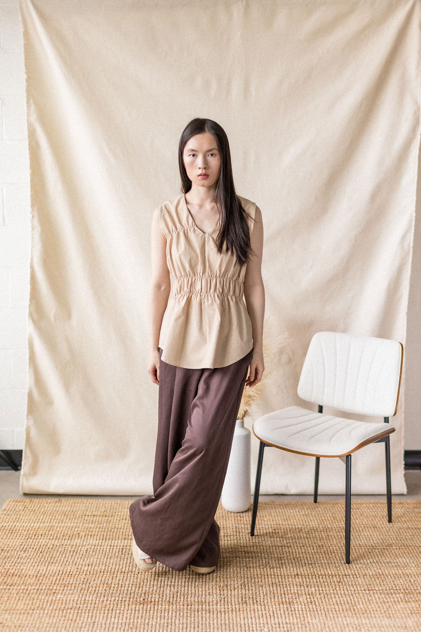Brown wide-leg Lyocell palazzo pant – MAS Montréal, SS27
