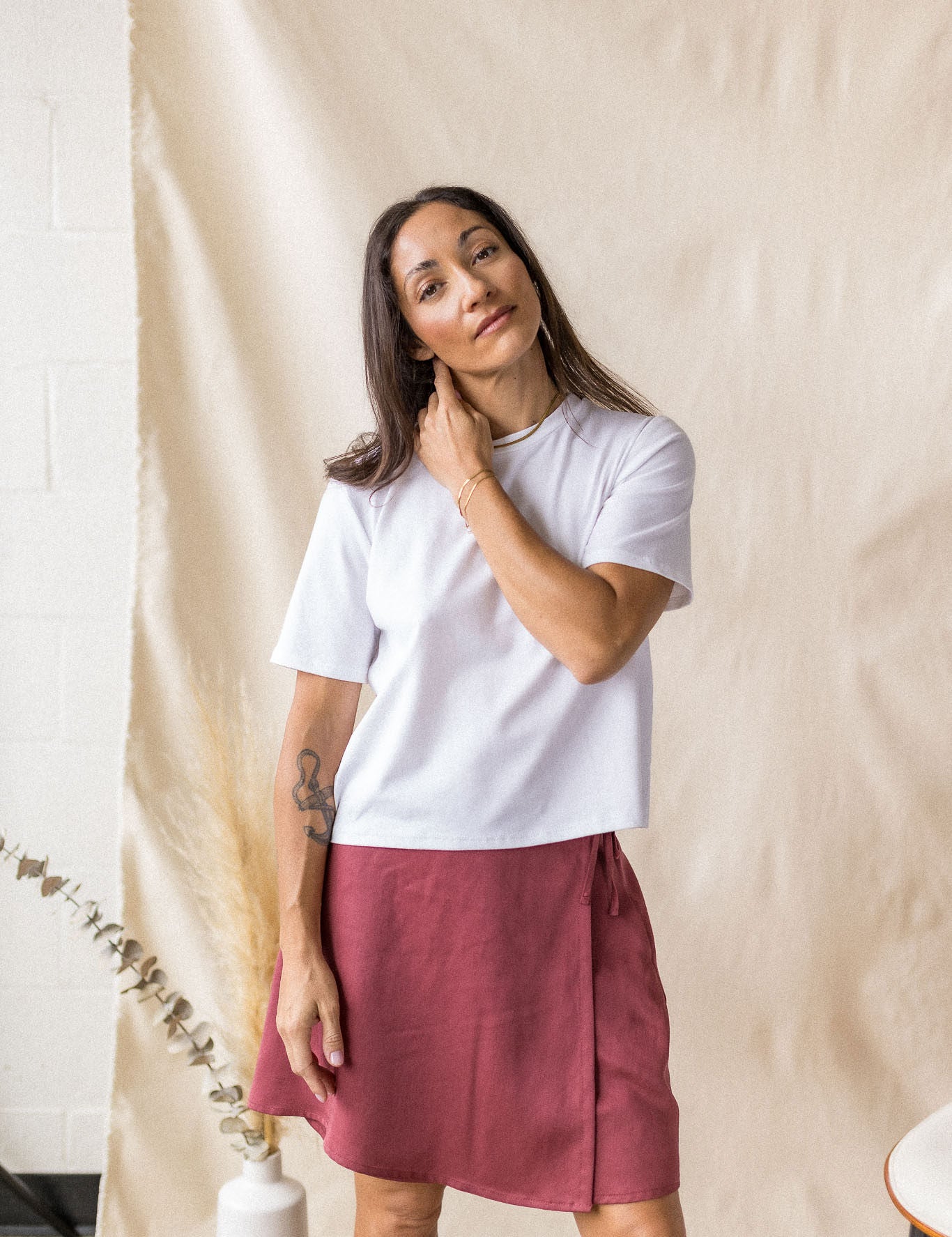 Pink Lyocell twill skirt with cross-over front – MAS Montréal, SS27