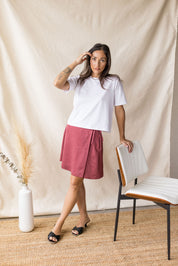 Pink Lyocell twill skirt with cross-over front – MAS Montréal, SS27