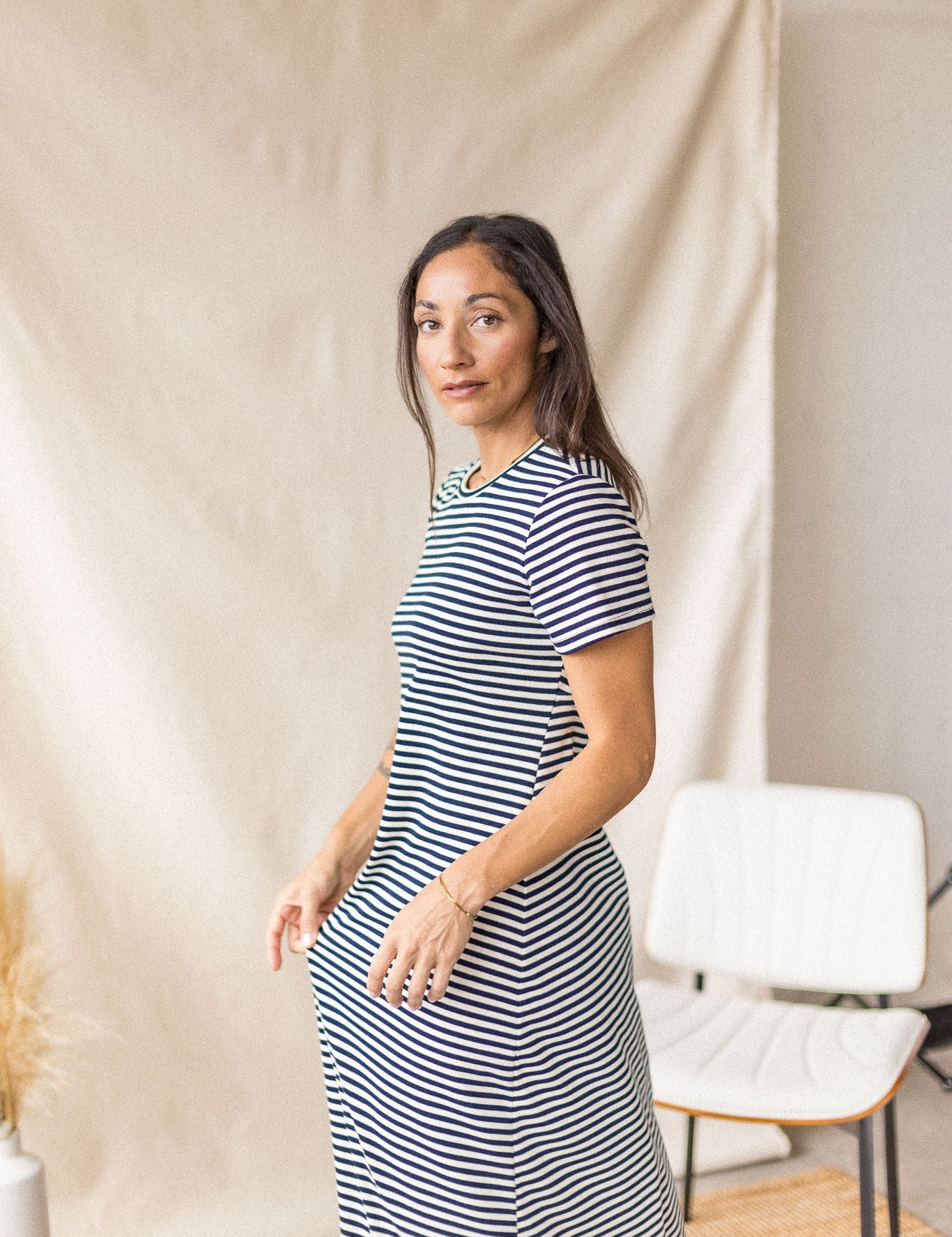 Blue open-back rib knit dress – MAS Montréal, SS27