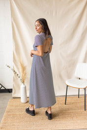 Blue open-back rib knit dress – MAS Montréal, SS27