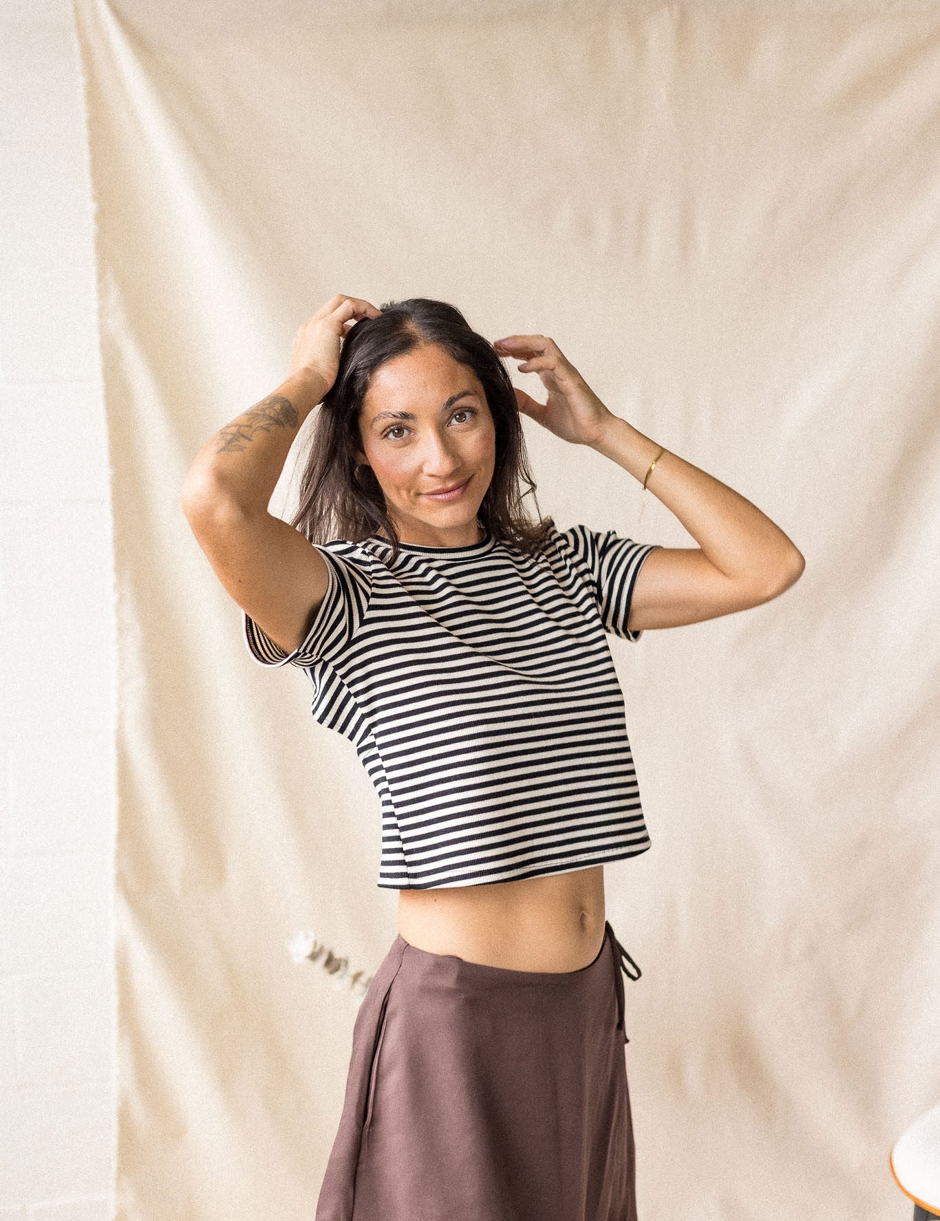 Brown Lyocell twill skirt with cross-over front – MAS Montréal, SS27