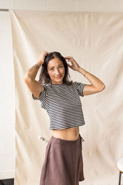 Brown Lyocell twill skirt with cross-over front – MAS Montréal, SS27