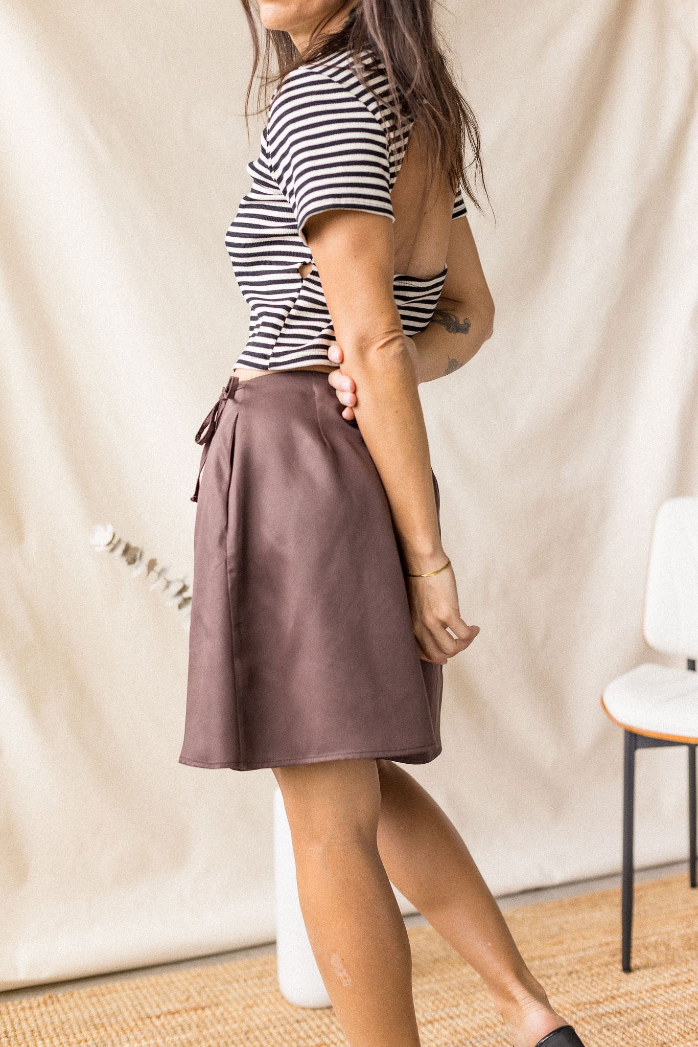 Brown Lyocell twill skirt with cross-over front – MAS Montréal, SS27