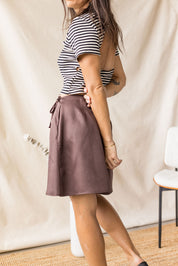 Brown Lyocell twill skirt with cross-over front – MAS Montréal, SS27