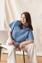 Beige linen trouser with front seam detail – MAS Montréal, SS27