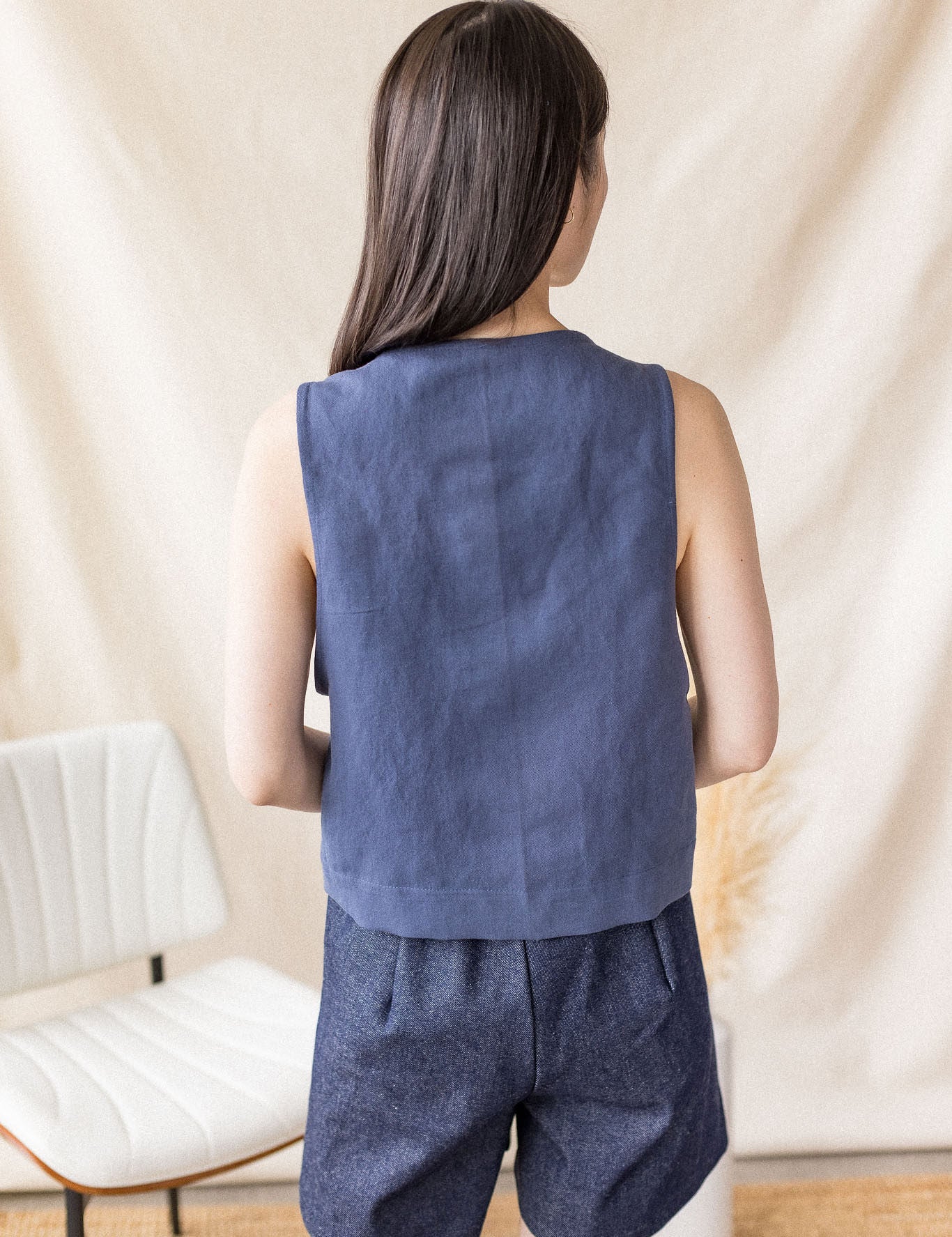 Indigo denim short with back elastic waistband – MAS Montréal, SS27