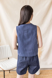 Indigo denim short with back elastic waistband – MAS Montréal, SS27