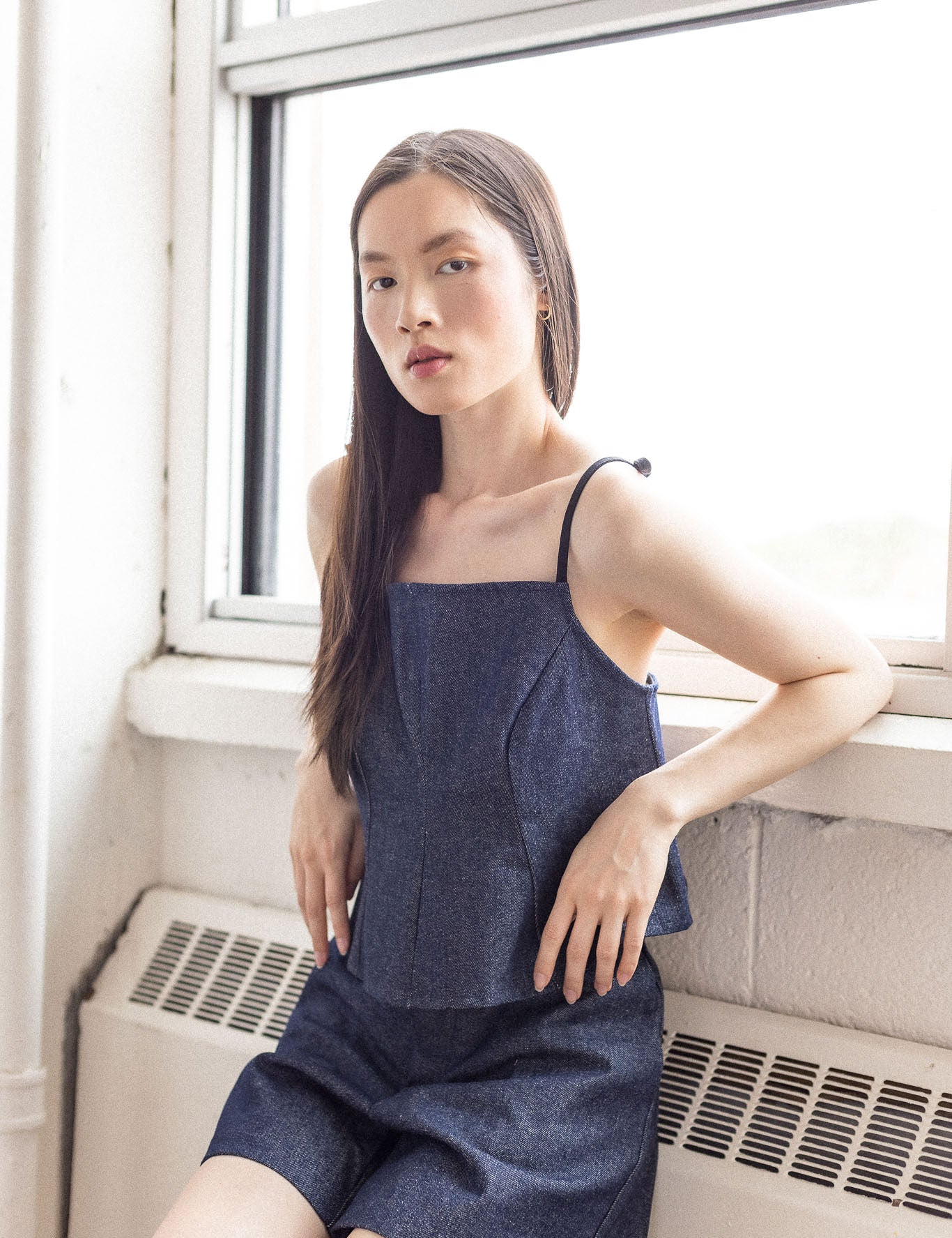 Indigo denim short with back elastic waistband – MAS Montréal, SS27