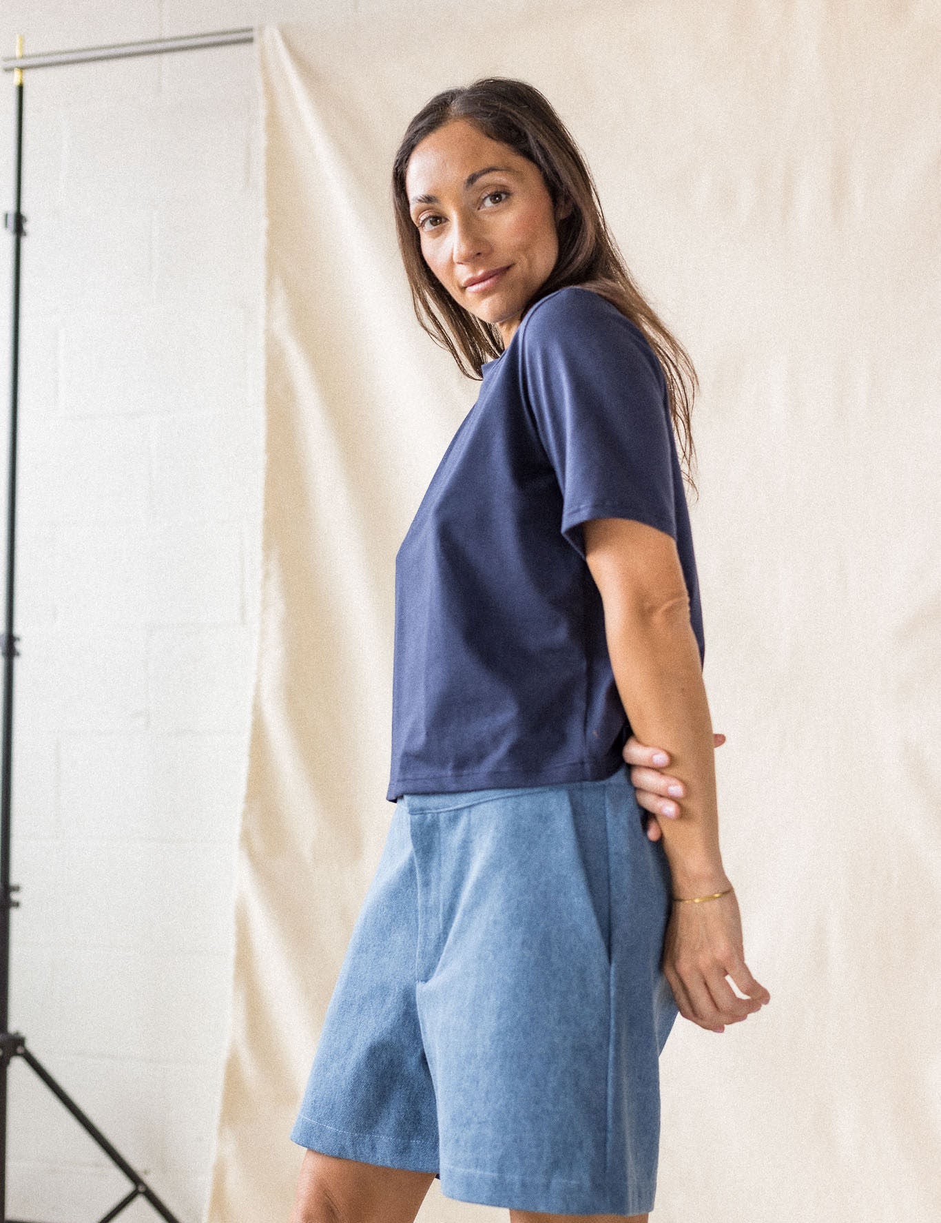 Blue denim short with back elastic waistband – MAS Montréal, SS27