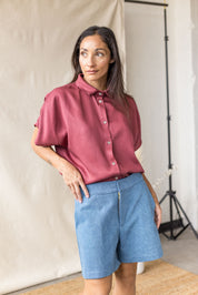Pink Lyocell twill blouse with drop shoulder – MAS Montréal, SS27