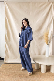 Blue linen-cotton shirt with lapel collar and oversized pocket – MAS Montréal, SS27