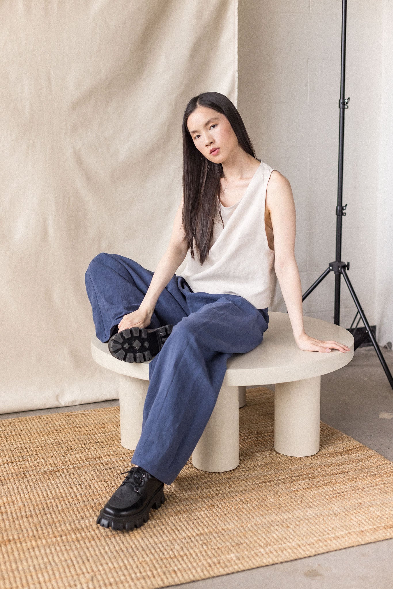 Beige linen-cotton tank top – MAS Montréal, SS27