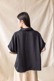 Black Lyocell twill blouse with drop shoulder – MAS Montréal, SS27