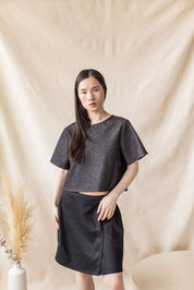 Black Lyocell twill skirt with cross-over front – MAS Montréal, SS27
