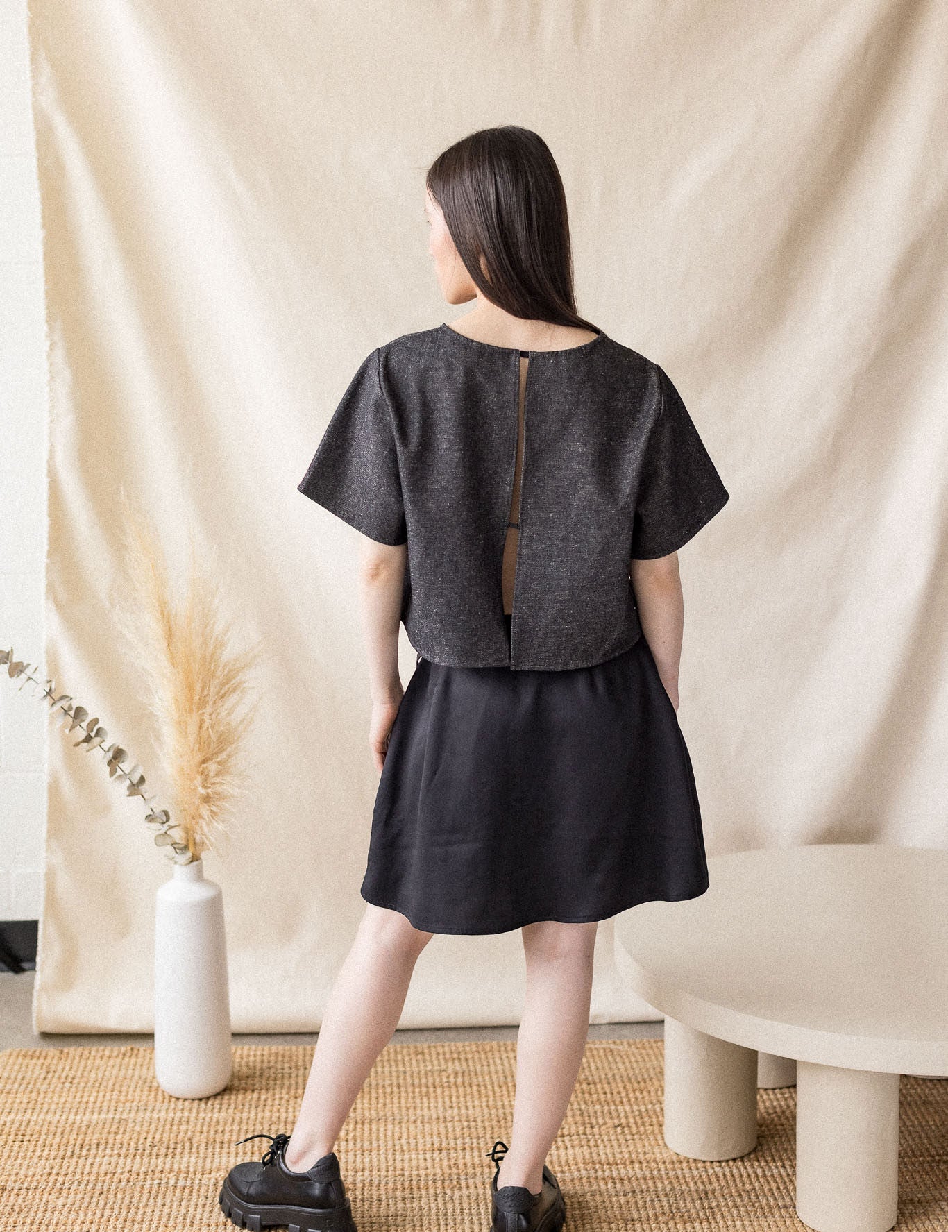 Black Lyocell twill skirt with cross-over front – MAS Montréal, SS27