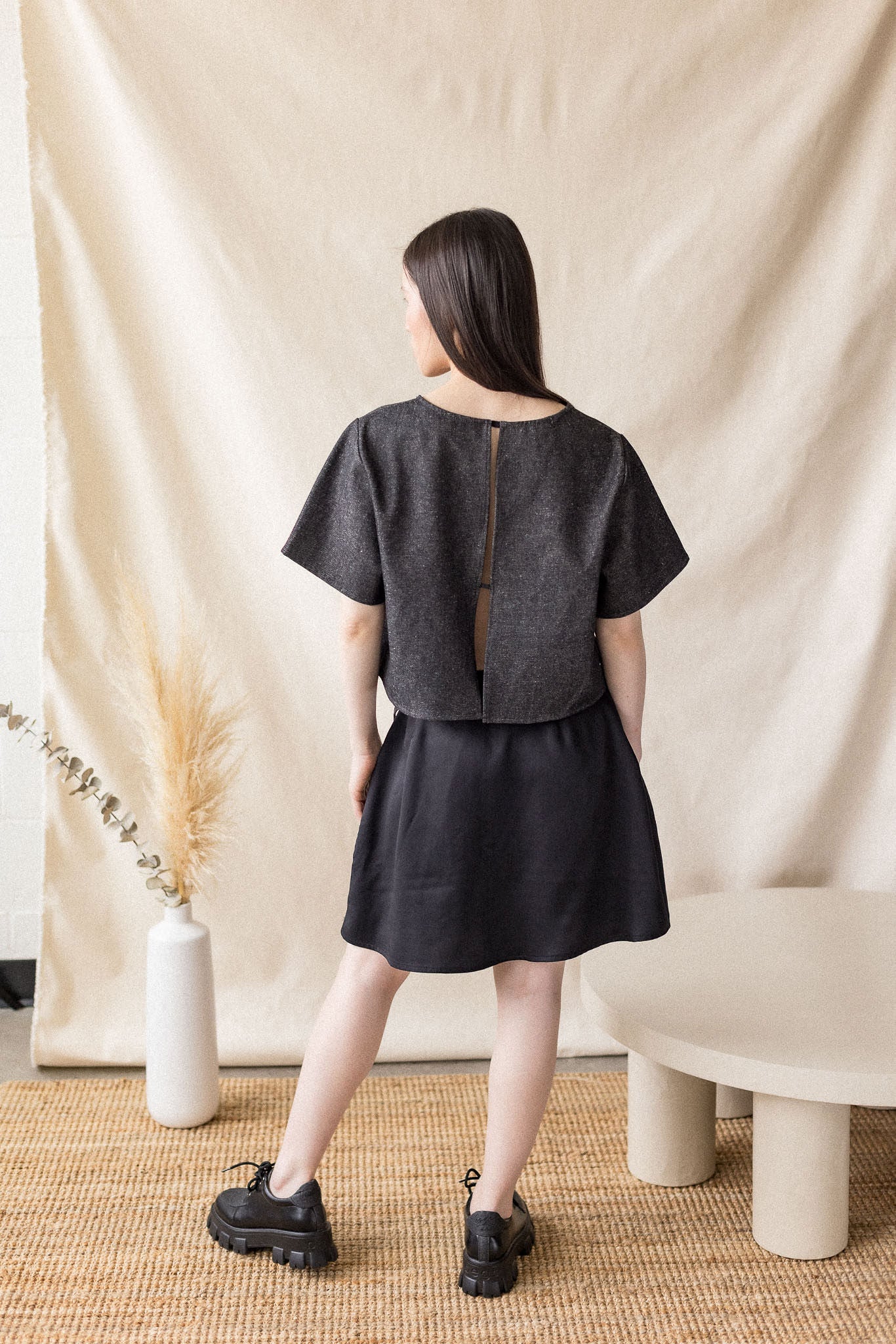 Black Lyocell twill skirt with cross-over front – MAS Montréal, SS27