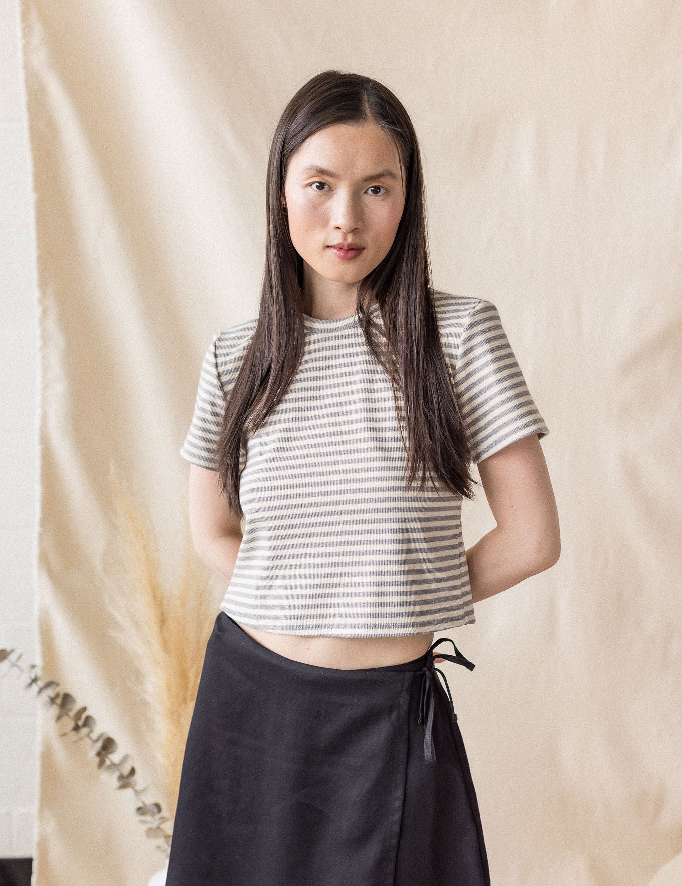 Black Lyocell twill skirt with cross-over front – MAS Montréal, SS27