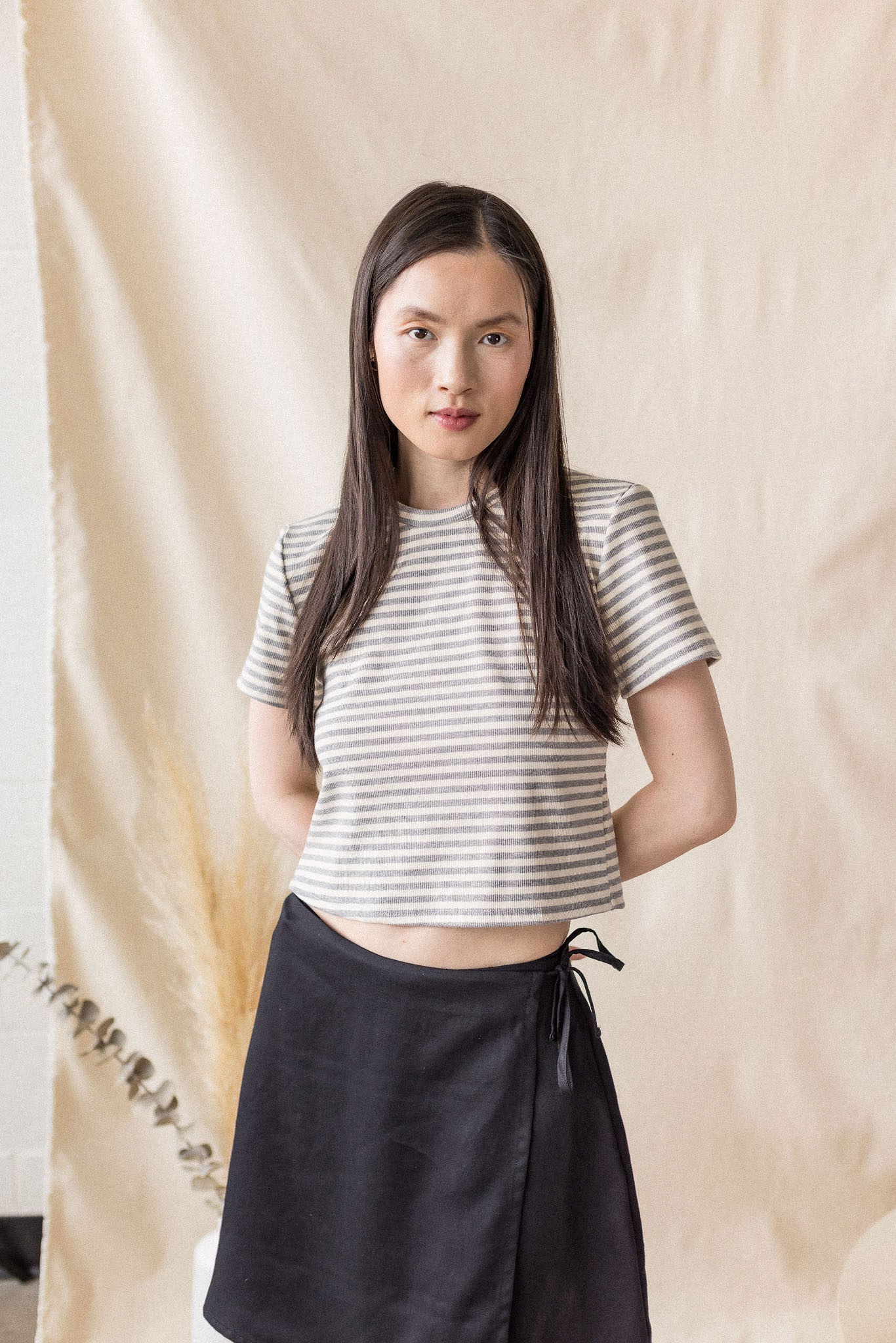 Black Lyocell twill skirt with cross-over front – MAS Montréal, SS27
