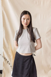 Black Lyocell twill skirt with cross-over front – MAS Montréal, SS27
