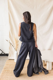 Black linen trouser with front seam detail – MAS Montréal, SS27