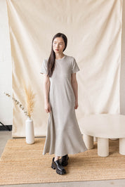 Gray open-back rib knit dress – MAS Montréal, SS27
