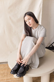 Gray open-back rib knit dress – MAS Montréal, SS27