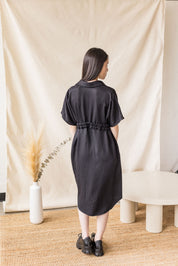 Black Lyocell shirt-dress with collared drop-shoulder silhouette – MAS Montréal, SS27