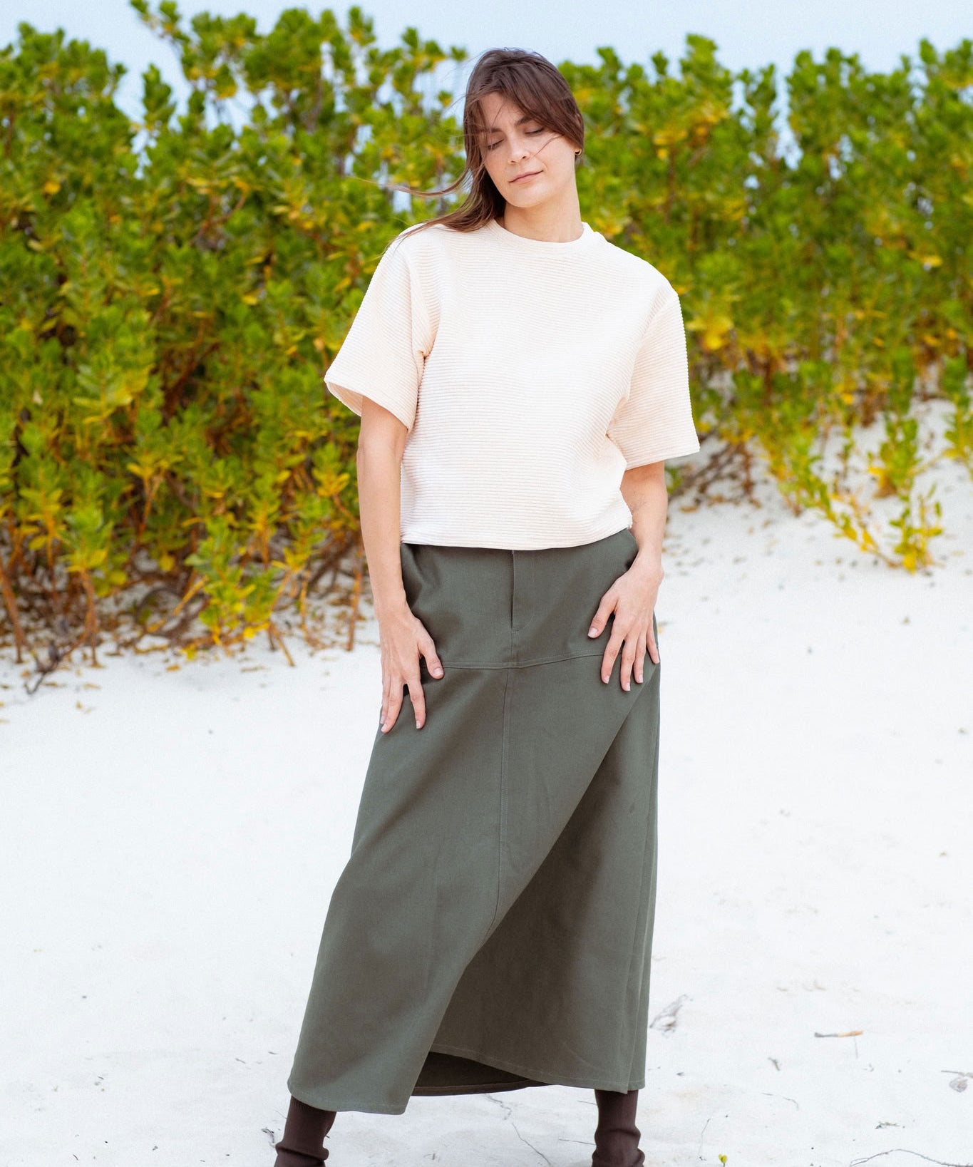 San Marcos Skirt in Faded Blue (Cedar) A-line denim maxi skirt - MAS Montréal