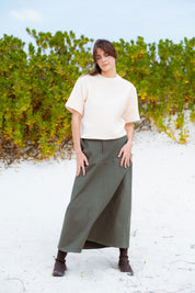 San Marcos Skirt in Faded Blue (Cedar) A-line denim maxi skirt - MAS Montréal