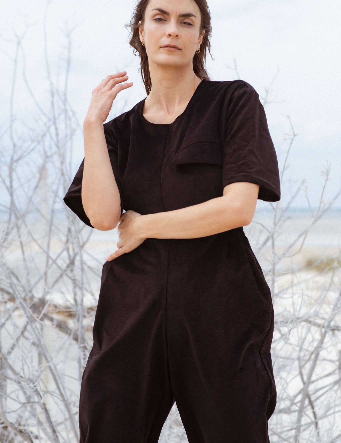 Bagan Jumpsuit in Black (Carbon) wide leg corduroy jumpsuit - MAS Montréal