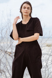 Bagan Jumpsuit in Black (Carbon) wide leg corduroy jumpsuit - MAS Montréal