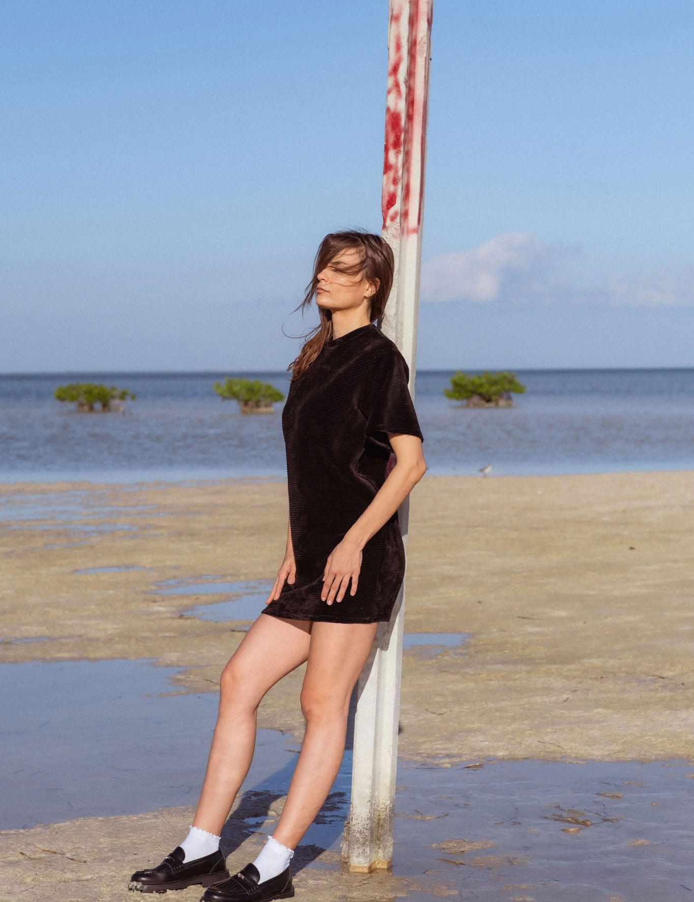 Mykonos Dress in Black (Carbon) velvet rib mini dress - MAS Montréal