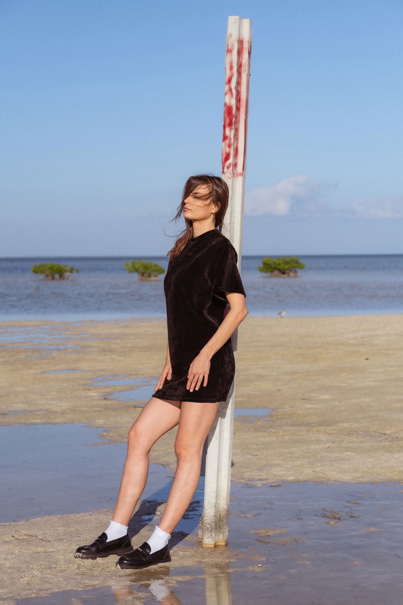 Mykonos Dress in Black (Carbon) velvet rib mini dress - MAS Montréal