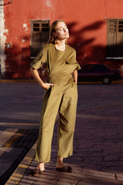 Bagan Jumpsuit in Moss Green (Moss) wide leg corduroy jumpsuit - MAS Montréal