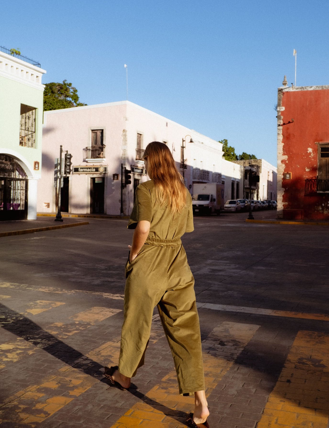 Bagan Jumpsuit in Moss Green (Moss) wide leg corduroy jumpsuit, side view - MAS Montréal