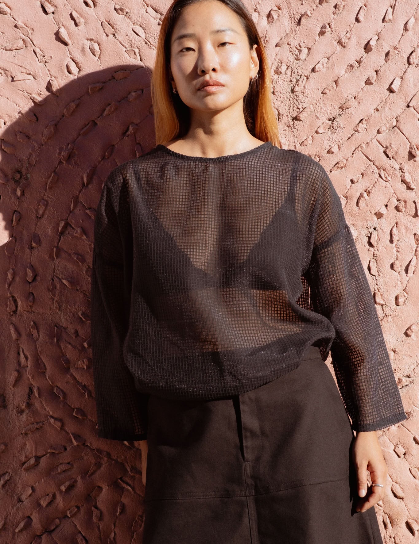 Arden Blouse in Black (Square Carbon) linen-cotton wrap blouse, square weave - MAS Montréal