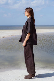 Vienna Pants in Black Denim (Carbon Denim) wide leg stretch denim pants - MAS Montréal