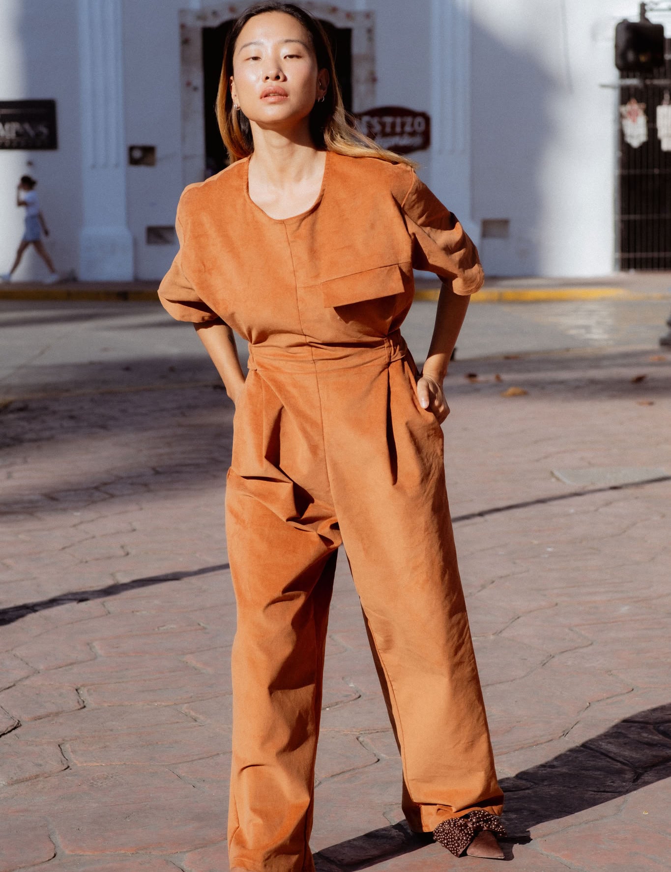 Bagan Jumpsuit in Rust (Copper) wide leg corduroy jumpsuit - MAS Montréal