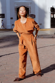 Bagan Jumpsuit in Rust (Copper) wide leg corduroy jumpsuit - MAS Montréal