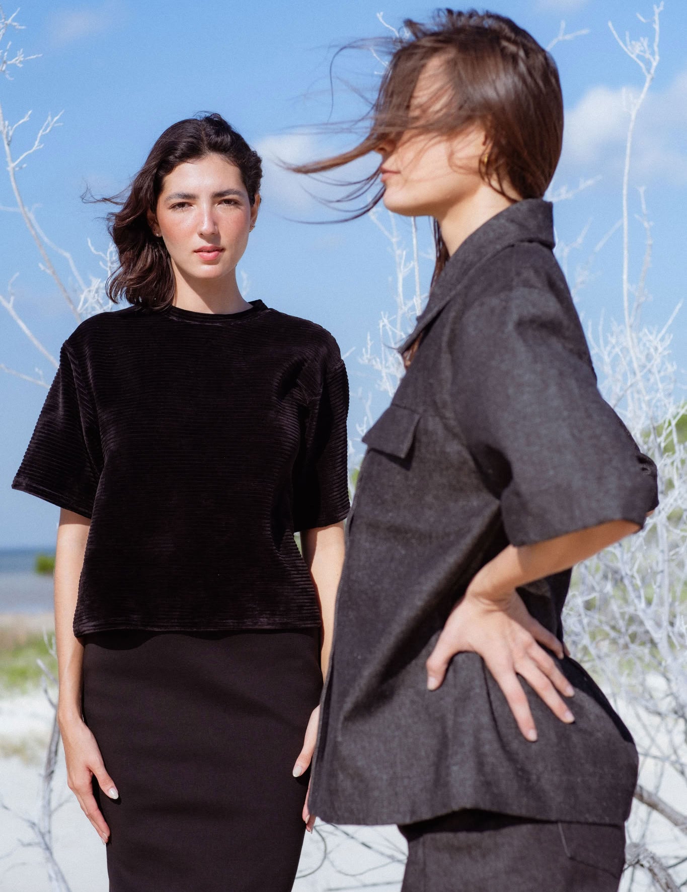 Cabo T-Shirt in Black (Carbon) velvet rib tee - MAS Montréal