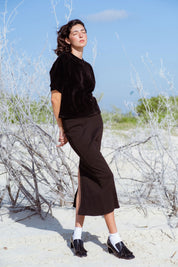 Cabo T-Shirt in Black (Carbon) velvet rib tee, side view - MAS Montréal