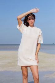 Mykonos Dress in Off-White (Linen) velvet rib mini dress - MAS Montréal