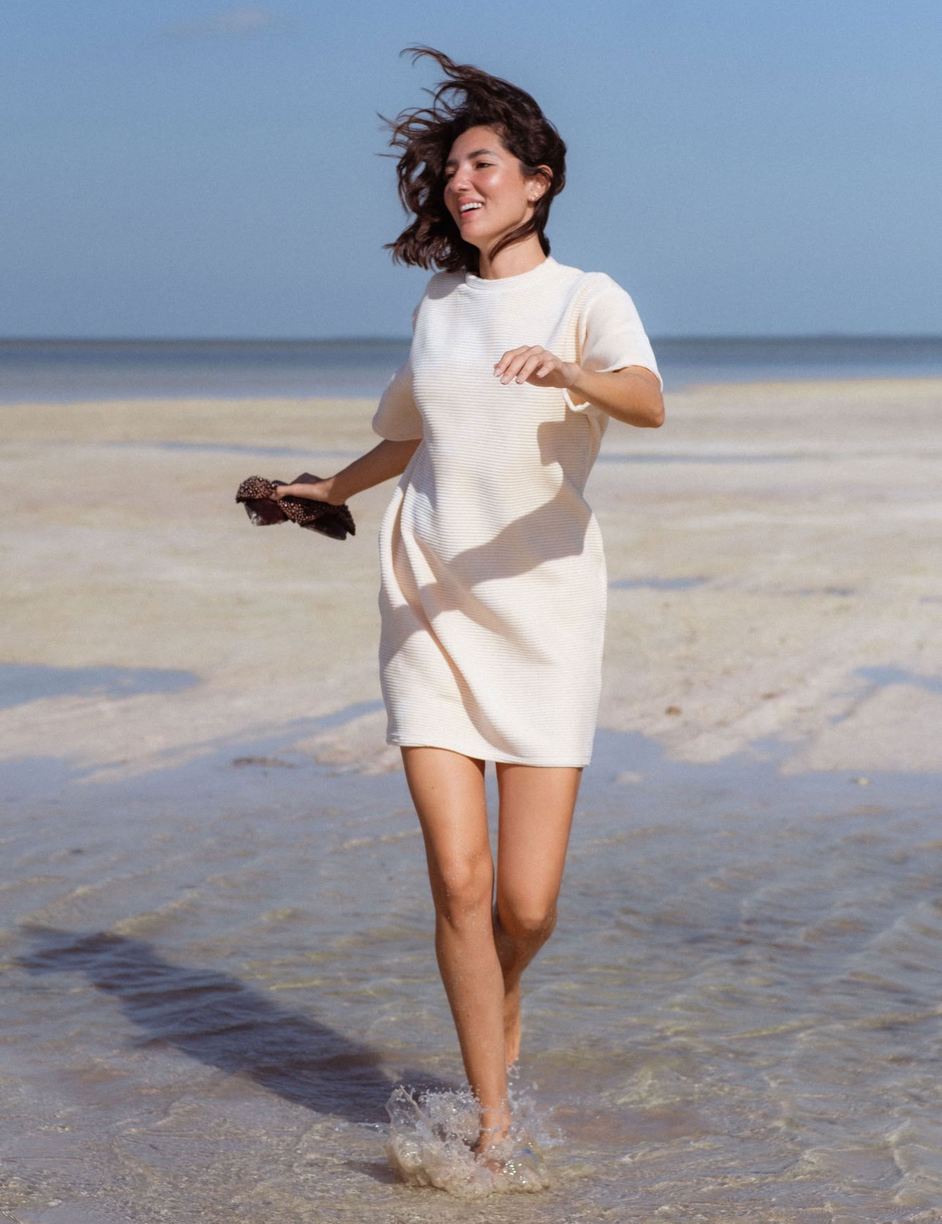 Mykonos Dress in Off-White (Linen) velvet rib mini dress, detail - MAS Montréal