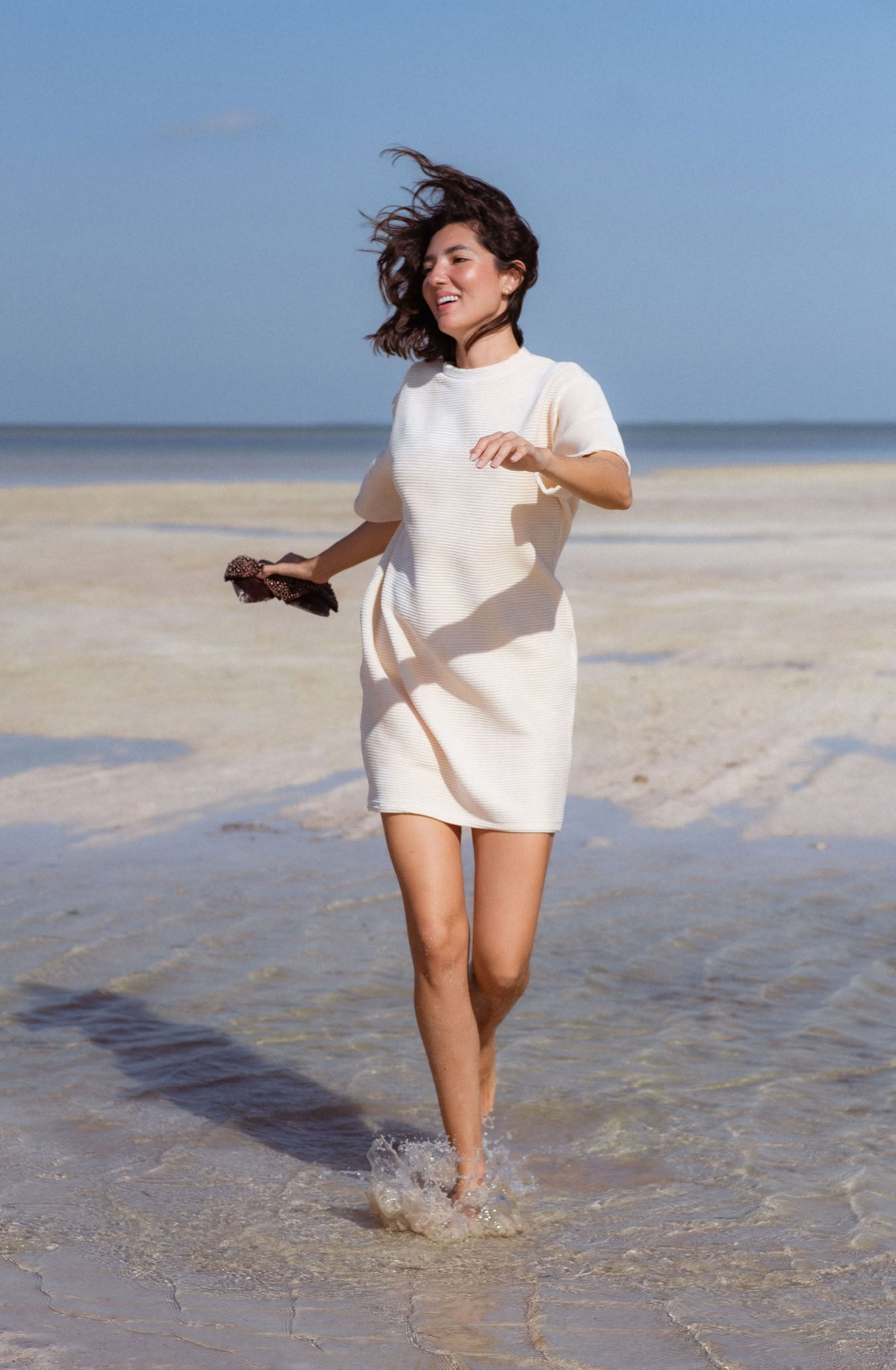 Mykonos Dress in Off-White (Linen) velvet rib mini dress, detail - MAS Montréal
