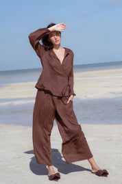 Siena Pants in Brown (Bark) wide leg lyocell pants - MAS Montréal