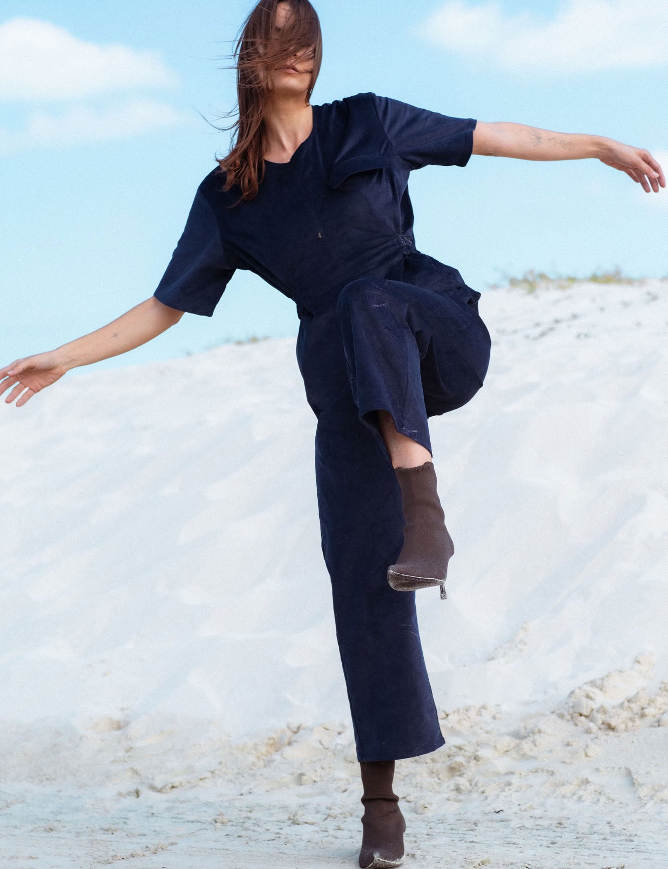 Bagan Jumpsuit in Navy (Midnight) wide leg corduroy jumpsuit - MAS Montréal