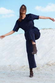 Bagan Jumpsuit in Navy (Midnight) wide leg corduroy jumpsuit - MAS Montréal
